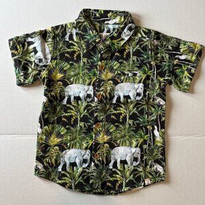 Me & Henry London Elephant Jungle Button Up Shirt Size 4-5Y Cotton Safari Print